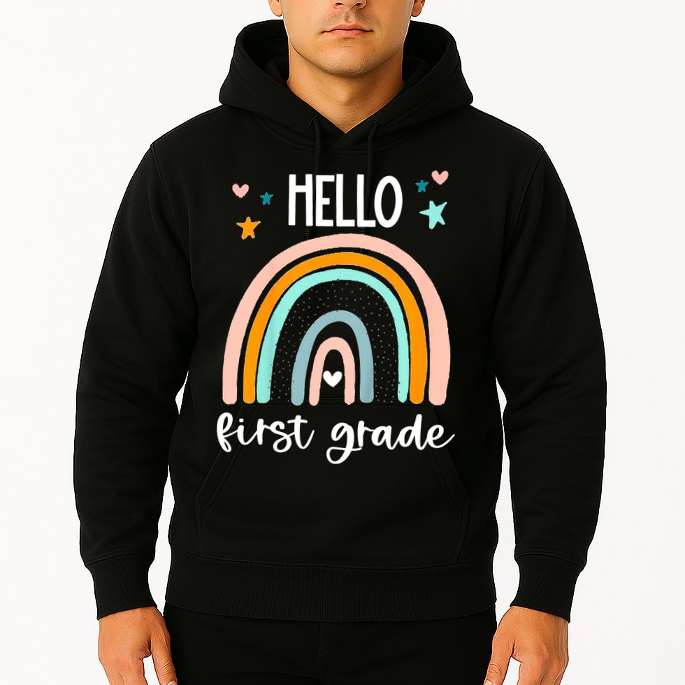 Hello First Grade Retro Rainbow Hoodie