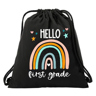 Hello First Grade Retro Rainbow Drawstring Bag