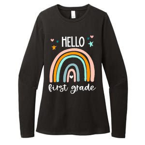 Hello First Grade Retro Rainbow Womens CVC Long Sleeve Shirt