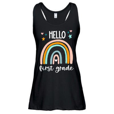 Hello First Grade Retro Rainbow Ladies Essential Flowy Tank