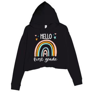 Hello First Grade Retro Rainbow Crop Fleece Hoodie