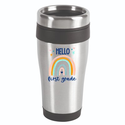 Hello First Grade Retro Rainbow 16oz Travel Tumbler