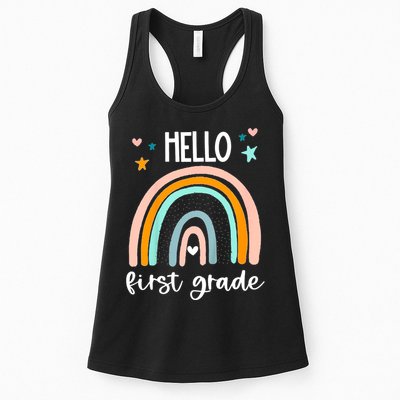 Hello First Grade Retro Rainbow Womens Tank Top