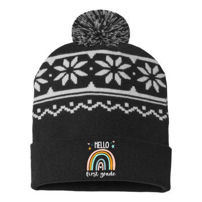 Hello First Grade Retro Rainbow USA-Made Snowflake Beanie