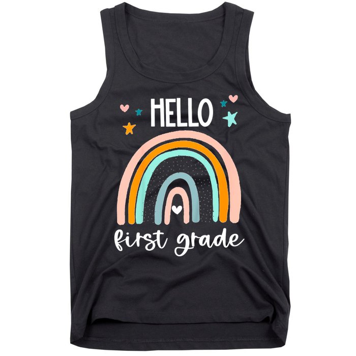Hello First Grade Retro Rainbow Tank Top