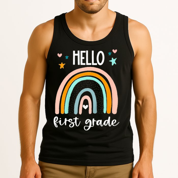 Hello First Grade Retro Rainbow Tank Top