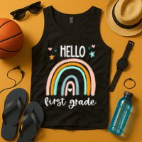 Hello First Grade Retro Rainbow Tank Top