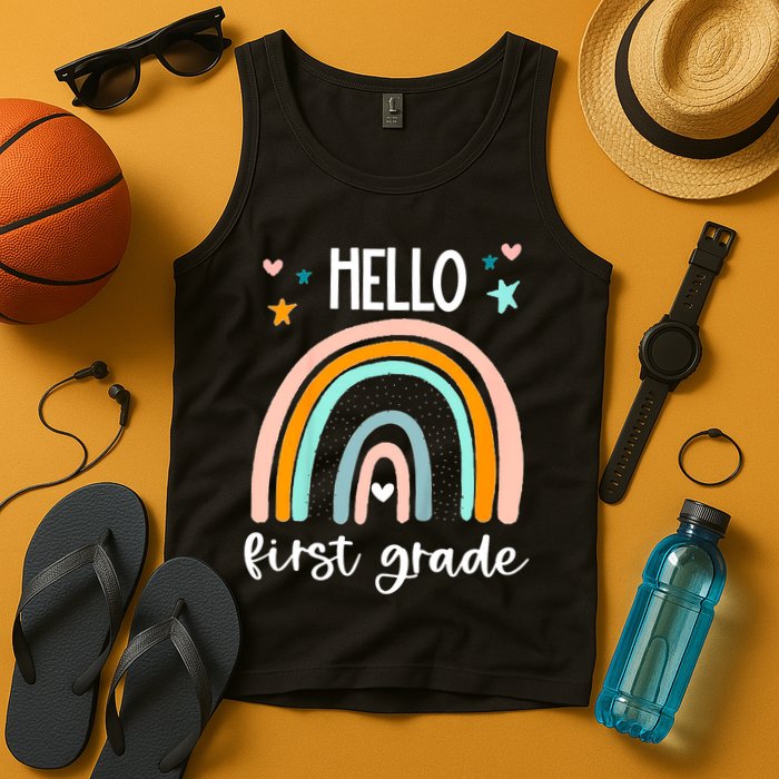 Hello First Grade Retro Rainbow Tank Top