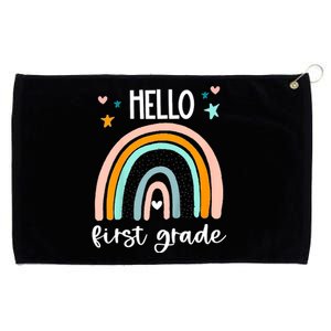 Hello First Grade Retro Rainbow Grommeted Golf Towel