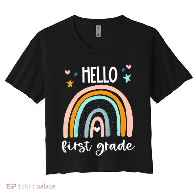 Hello First Grade Retro Rainbow Crop Top