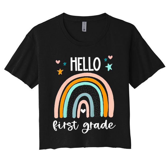 Hello First Grade Retro Rainbow Crop Top