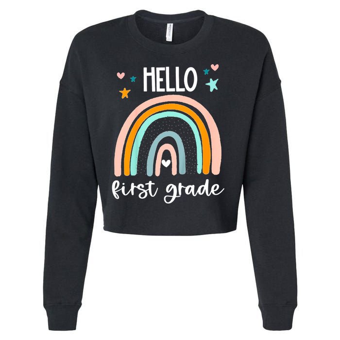 Hello First Grade Retro Rainbow Cropped Pullover Crew