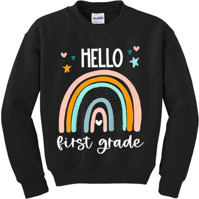 Hello First Grade Retro Rainbow Kids Sweatshirt