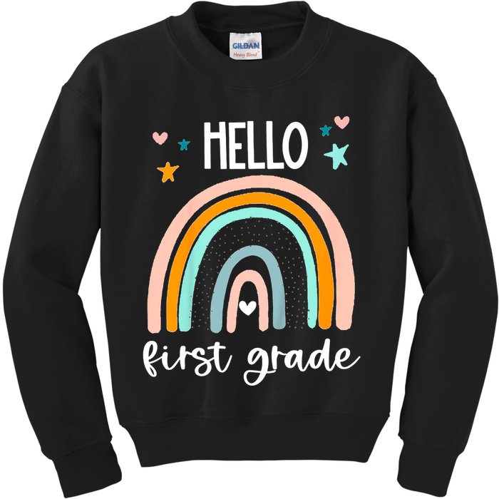 Hello First Grade Retro Rainbow Kids Sweatshirt