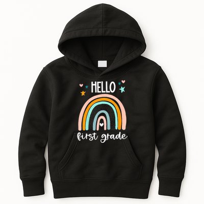 Hello First Grade Retro Rainbow Kids Hoodie
