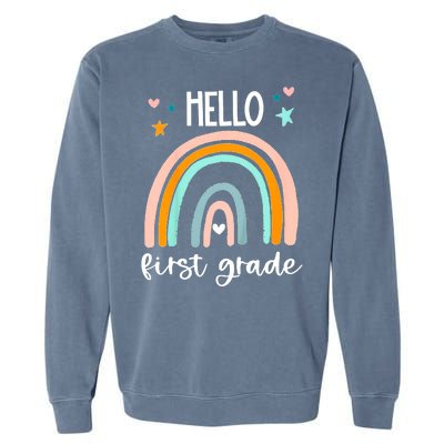 Hello First Grade Retro Rainbow Garment-Dyed Sweatshirt