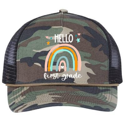 Hello First Grade Retro Rainbow Retro Rope Trucker Hat Cap