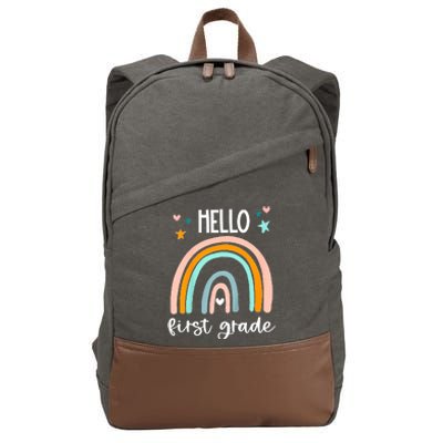 Hello First Grade Retro Rainbow Cotton Canvas Backpack