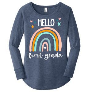 Hello First Grade Retro Rainbow Women's Perfect Tri Tunic Long Sleeve Shirt