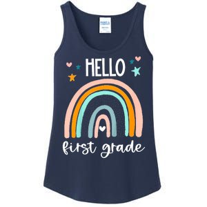 Hello First Grade Retro Rainbow Ladies Essential Tank