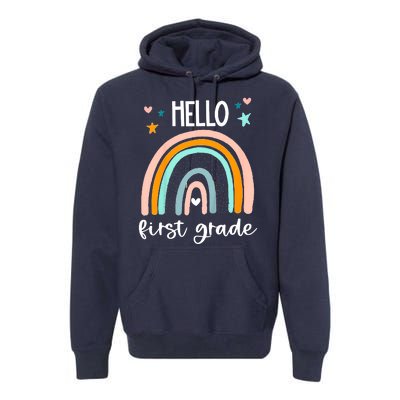 Hello First Grade Retro Rainbow Premium Hoodie