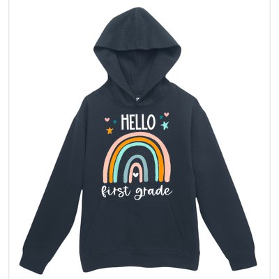 Hello First Grade Retro Rainbow Urban Pullover Hoodie