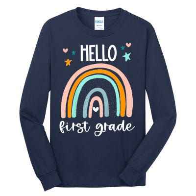 Hello First Grade Retro Rainbow Tall Long Sleeve T-Shirt