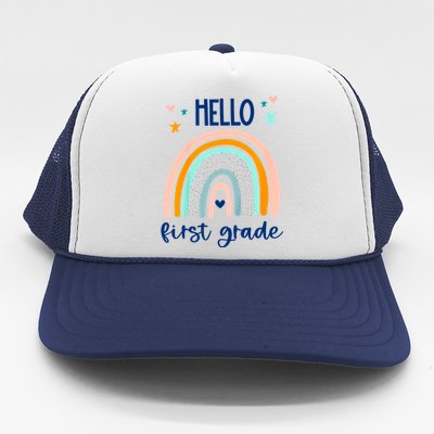 Hello First Grade Retro Rainbow Trucker Hat