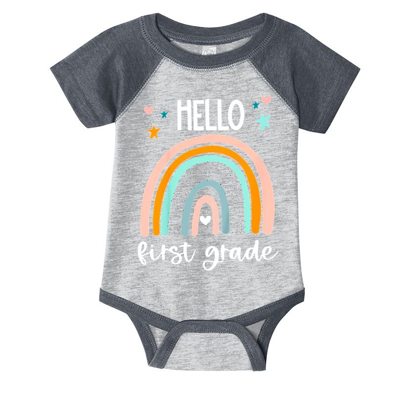 Hello First Grade Retro Rainbow Infant Baby Jersey Bodysuit