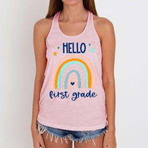 Hello First Grade Retro Rainbow Women's Knotted Racerback Tank