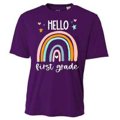 Hello First Grade Retro Rainbow Cooling Performance Crew T-Shirt