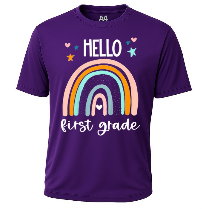 Hello First Grade Retro Rainbow Performance Shirt