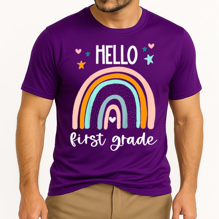 Hello First Grade Retro Rainbow Performance Shirt