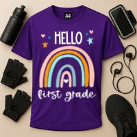 Hello First Grade Retro Rainbow Performance Shirt