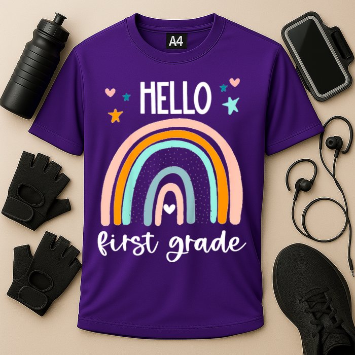Hello First Grade Retro Rainbow Performance Shirt