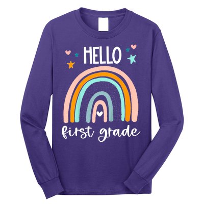 Hello First Grade Retro Rainbow Long Sleeve Shirt