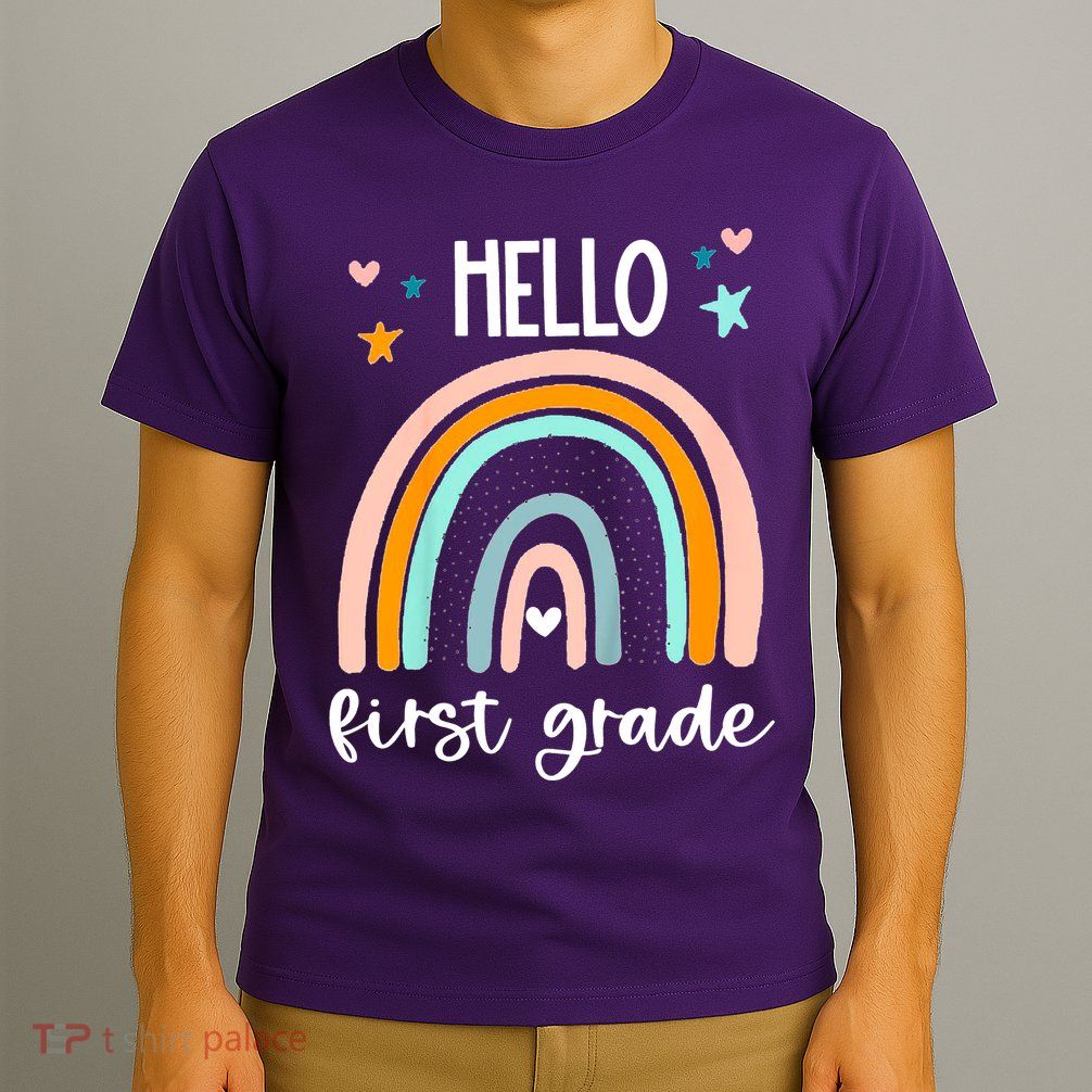 Hello First Grade Retro Rainbow T-Shirt