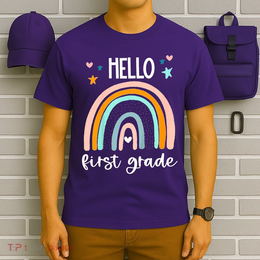 Hello First Grade Retro Rainbow T-Shirt