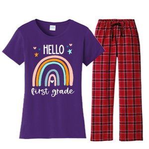 Hello First Grade Retro Rainbow Women's Flannel Pajama Set