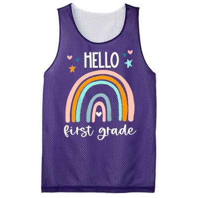 Hello First Grade Retro Rainbow Mesh Reversible Basketball Jersey Tank