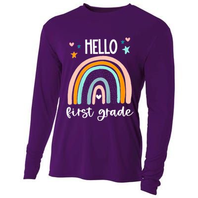Hello First Grade Retro Rainbow Cooling Performance Long Sleeve Crew