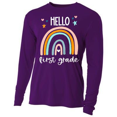 Hello First Grade Retro Rainbow Cooling Performance Long Sleeve Crew