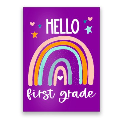 Hello First Grade Retro Rainbow Poster