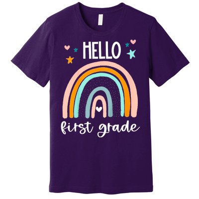 Hello First Grade Retro Rainbow Premium T-Shirt