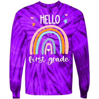 Hello First Grade Retro Rainbow Tie-Dye Long Sleeve Shirt