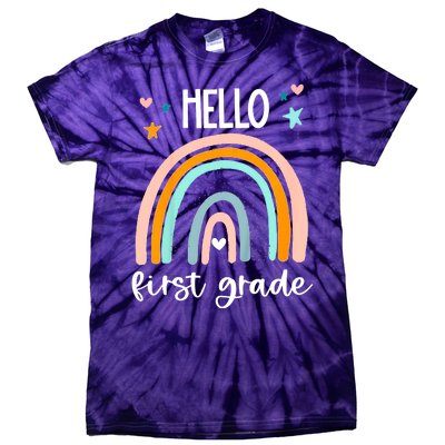 Hello First Grade Retro Rainbow Tie-Dye T-Shirt