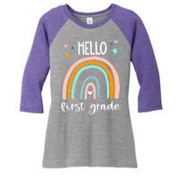 Hello First Grade Retro Rainbow Women's Tri-Blend 3/4-Sleeve Raglan Shirt