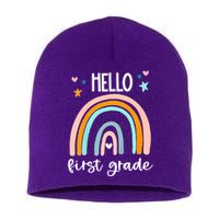Hello First Grade Retro Rainbow Short Acrylic Beanie
