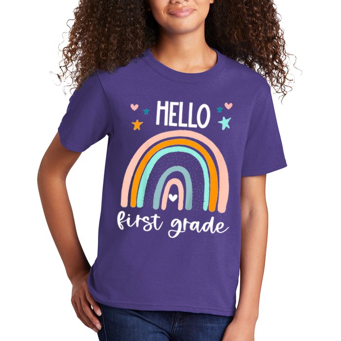 Hello First Grade Retro Rainbow Kids T-Shirt