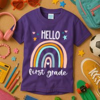 Hello First Grade Retro Rainbow Kids T-Shirt